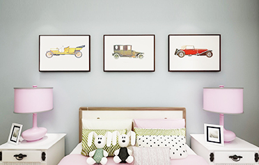 現(xiàn)代簡約兒童房臥室床頭掛畫汽車卡通壁畫-復(fù)古年代秀