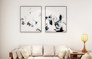 新中式臥室床頭裝飾畫雙聯清新壁畫-云煙